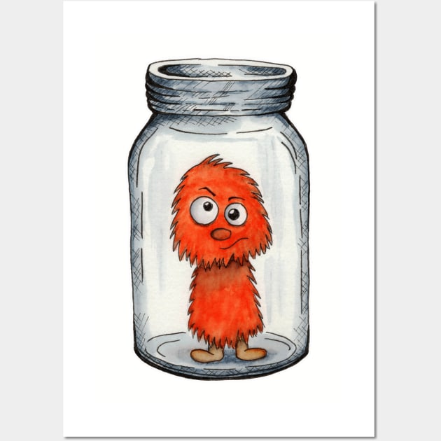 Orange Fuzz Monster in a Jar Wall Art by AaronShirleyArtist